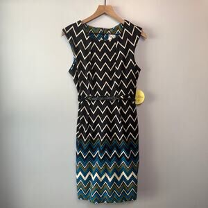 Emma & Michele Sleeveless Belted Pencil Dress Multicolor Chevron Print Size 6